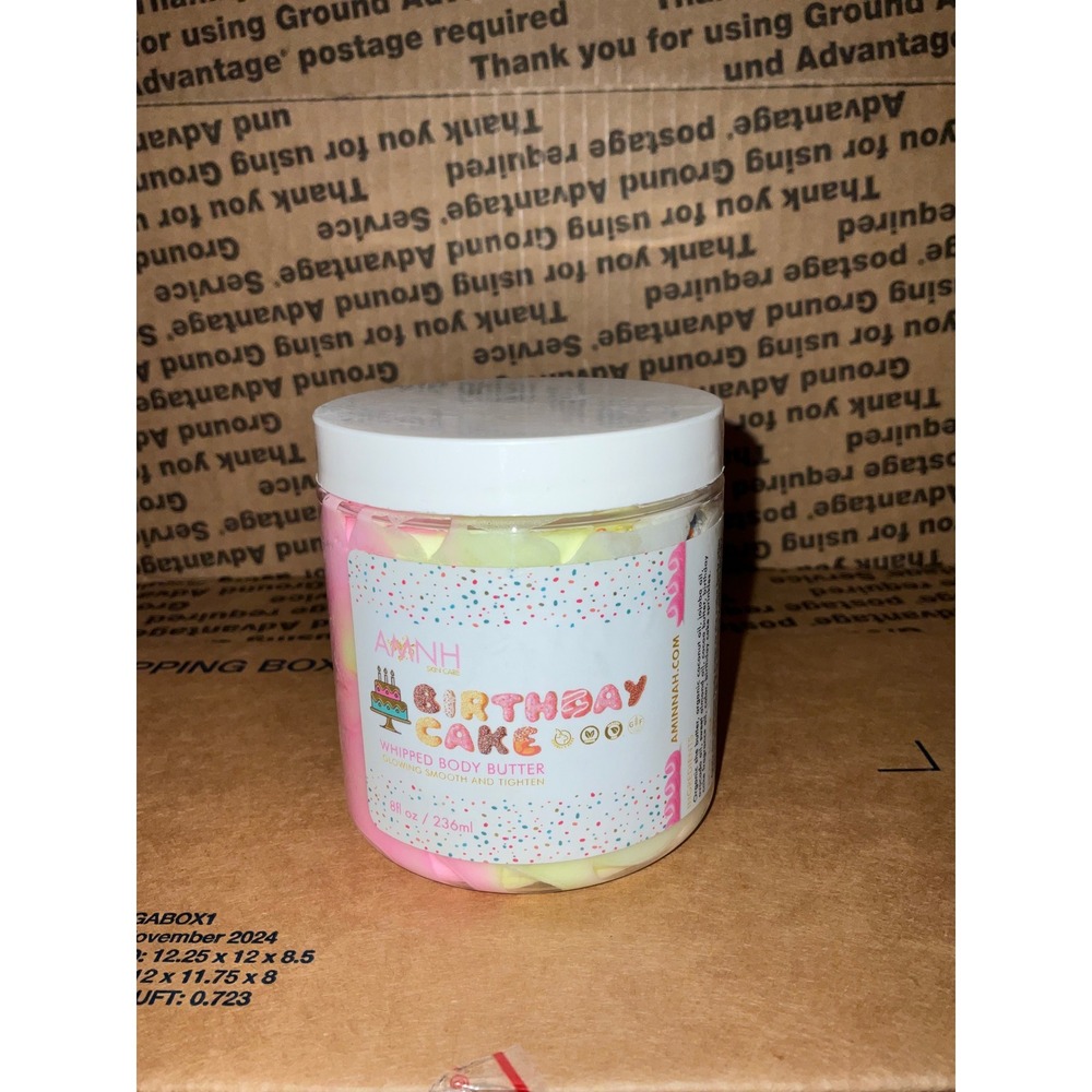 Aminnah Birthday Cake Whipped Body Butter Pink AMNH Swirl Sprinkles Jar